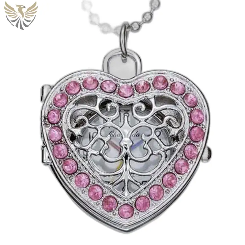 Locket en cœur avec diamants rose, Montre Collier Pendentif élégant