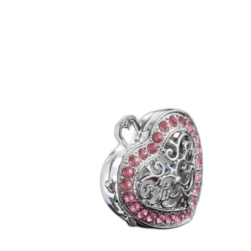 Pendentif en cœur en argent avec diamants rose, parfait pour une montre collier élégante
