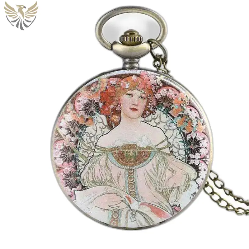 Montre Collier Pendentif Fleurie avec Cadran Transparent style Art Nouveau élégant