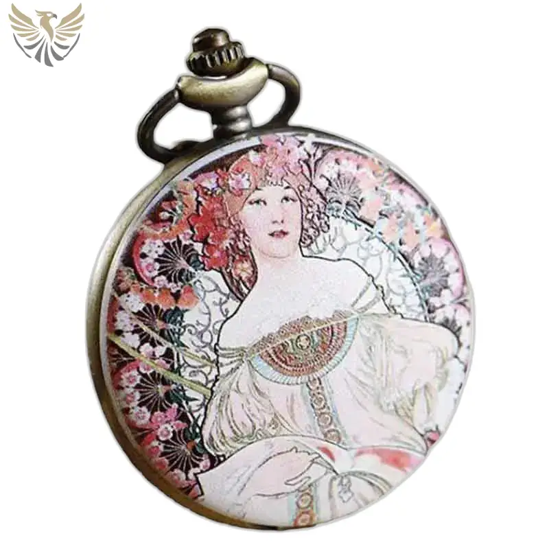 Montre Collier Pendentif Fleurie avec Cadran Transparent au design Art Nouveau