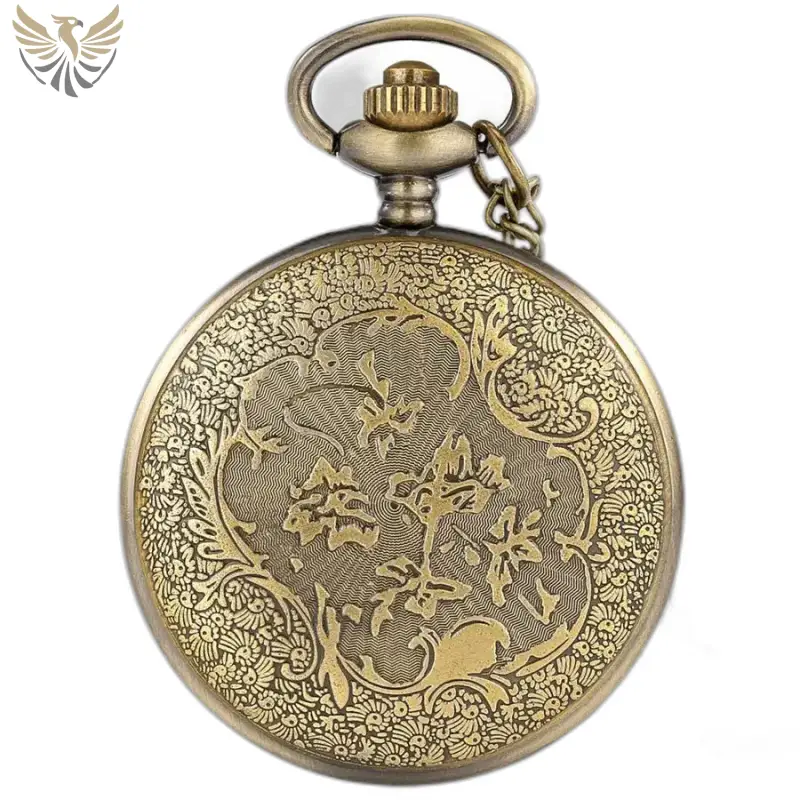Montre Collier Quartz Fantaisie Bronze affichant une montre de poche en bronze ornée