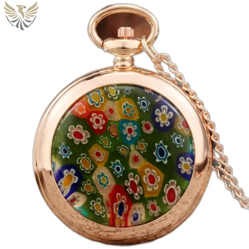 Montre Collier Quartz Lady Rose Moderne avec montre collier en or et verre floral