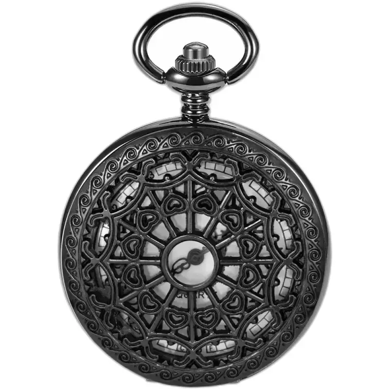 Montre Collier Quartz Noir avec un élégant design steampunk de montre noire