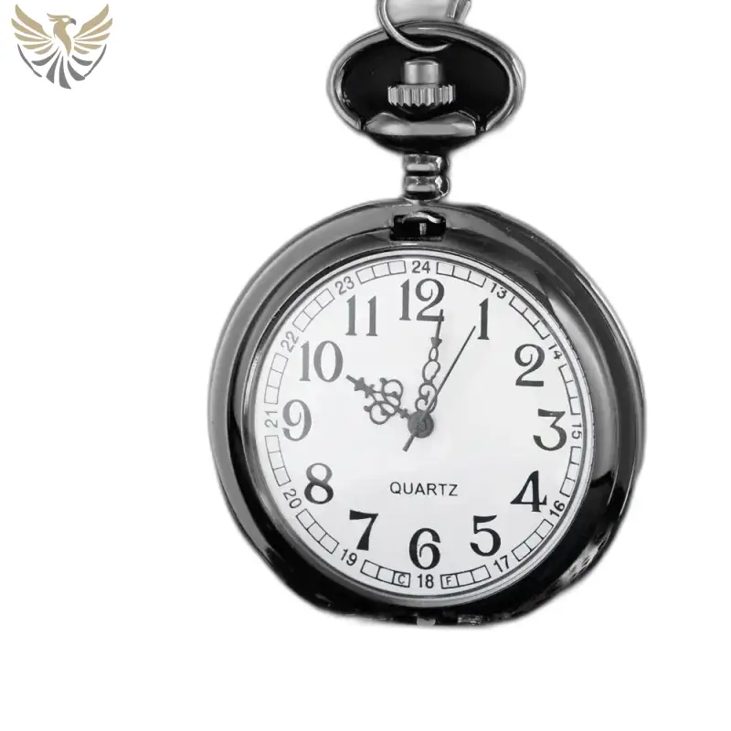 Montre Collier Quartz Noir Femme Steampunk avec une montre de poche en métal noir