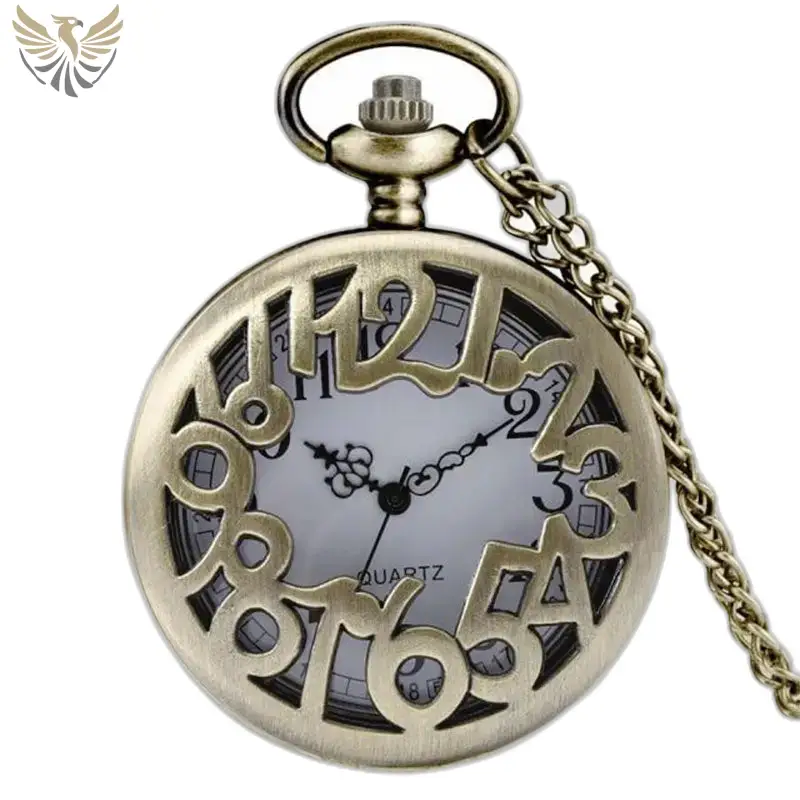 Montre collier rétro femme avec montre en bronze et chaîne vintage élégante
