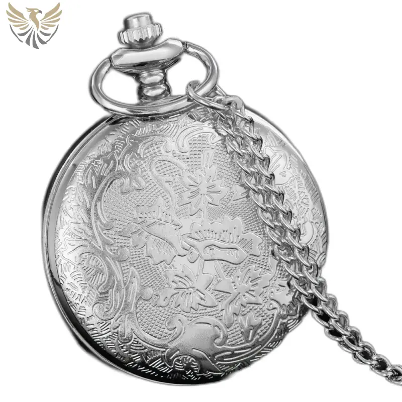 Montre collier Romantic Royal Bleu Argent Femme avec chaîne et motif floral en argent