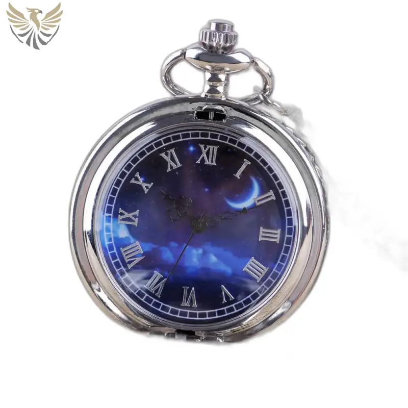 Montre collier Romantic Royal Bleu Argent Femme avec un cadran céleste en argent