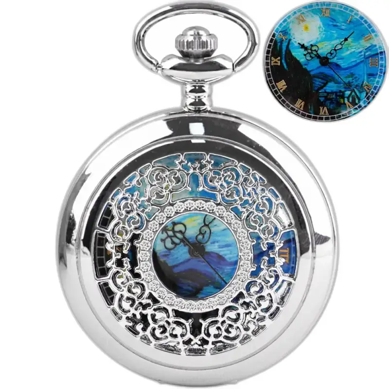Montre collier Romantic Royal Bleu Argent Femme avec cadran étoilé Starry Night