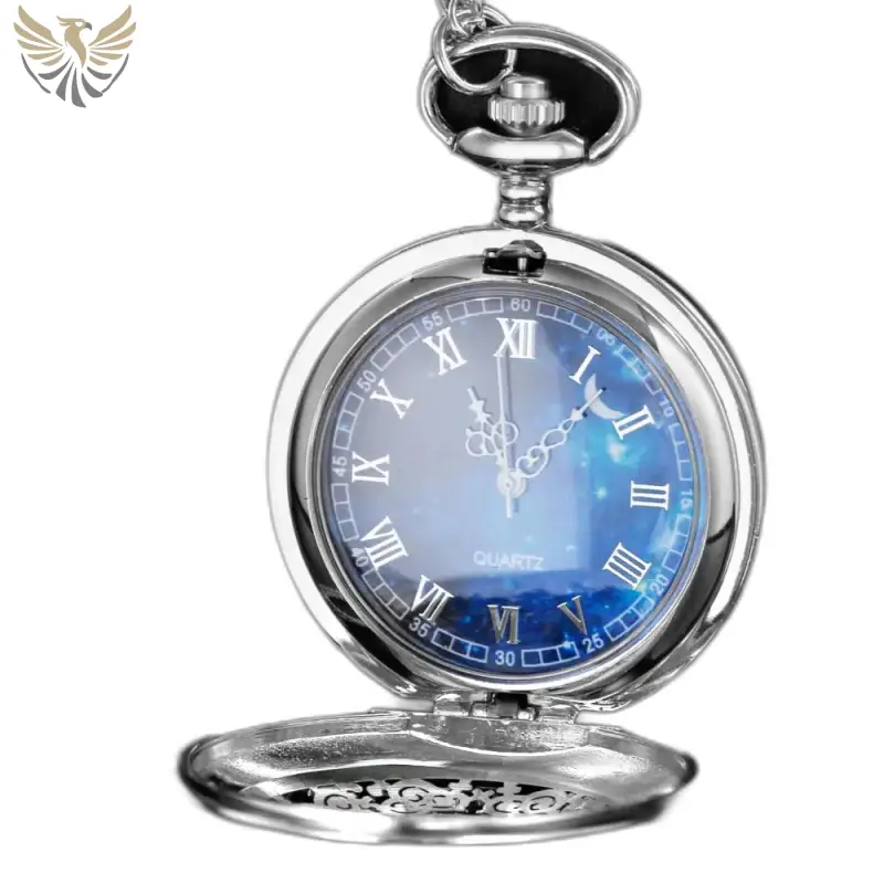 Montre collier Romantic Royal Bleu Argent Femme avec un cadran céleste en argent