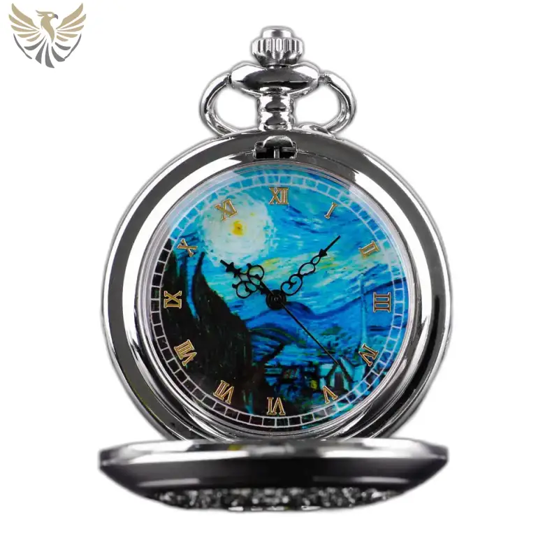 Montre collier Romantic Royal Bleu Argent Femme avec cadran Starry Night en argent