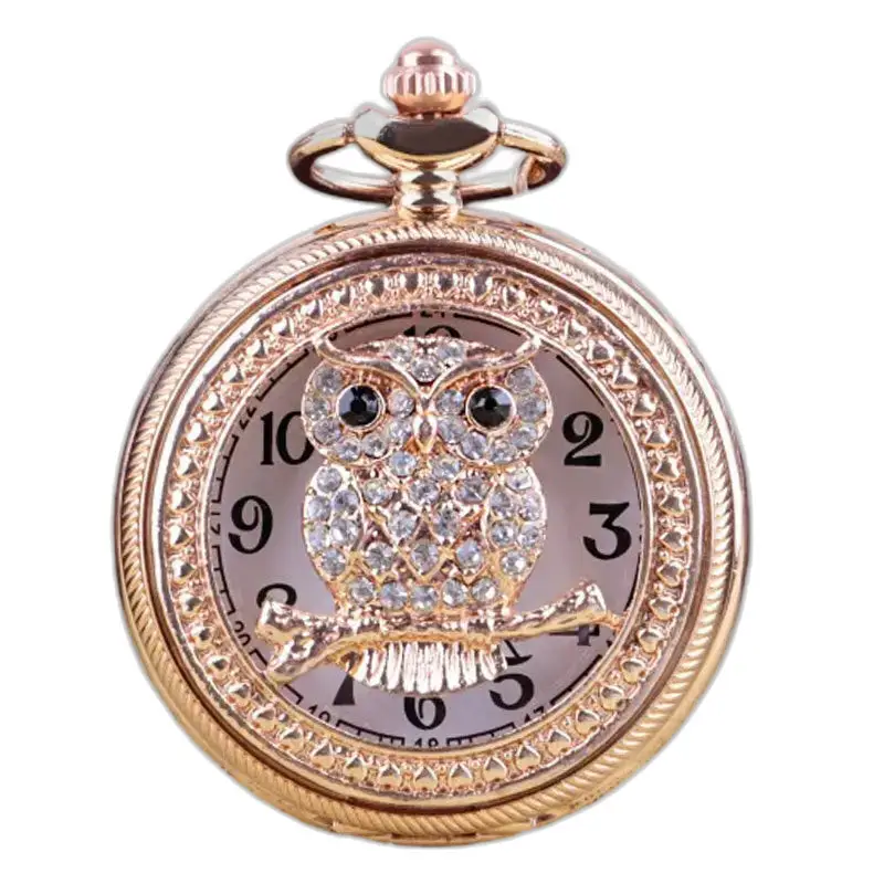 Montre Collier Rose Pretty Owls Vintage Femme avec montre à gousset en or rose