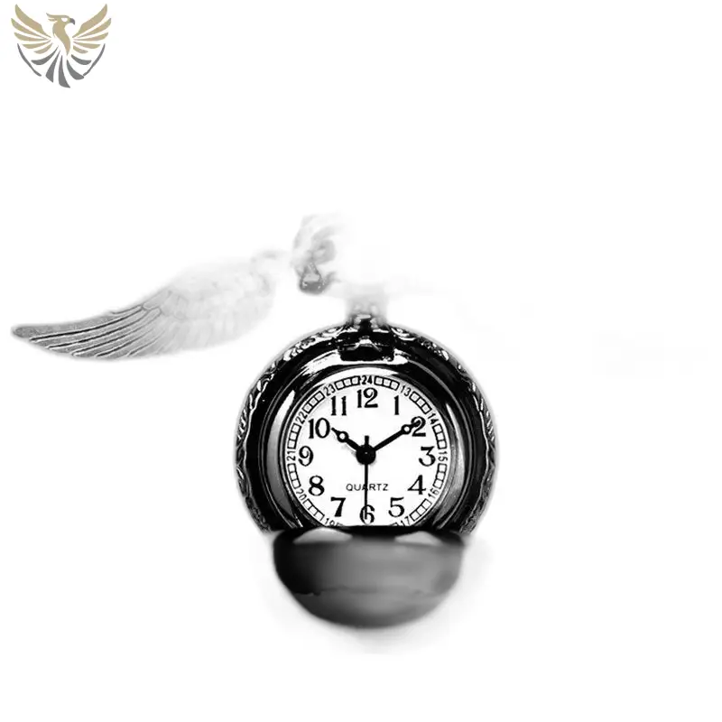 Montre Collier Vif D’or Rétro en Bronze Or Noir avec montre collier élégant à ailes