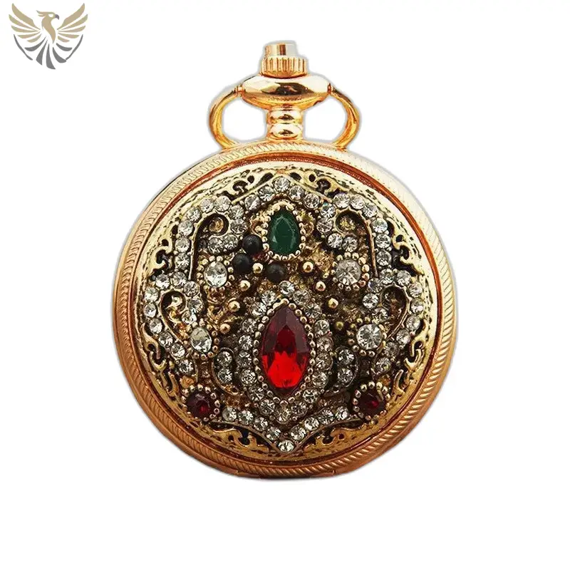 Montre Collier Vintage Chic avec pendule doré et pierres précieuses