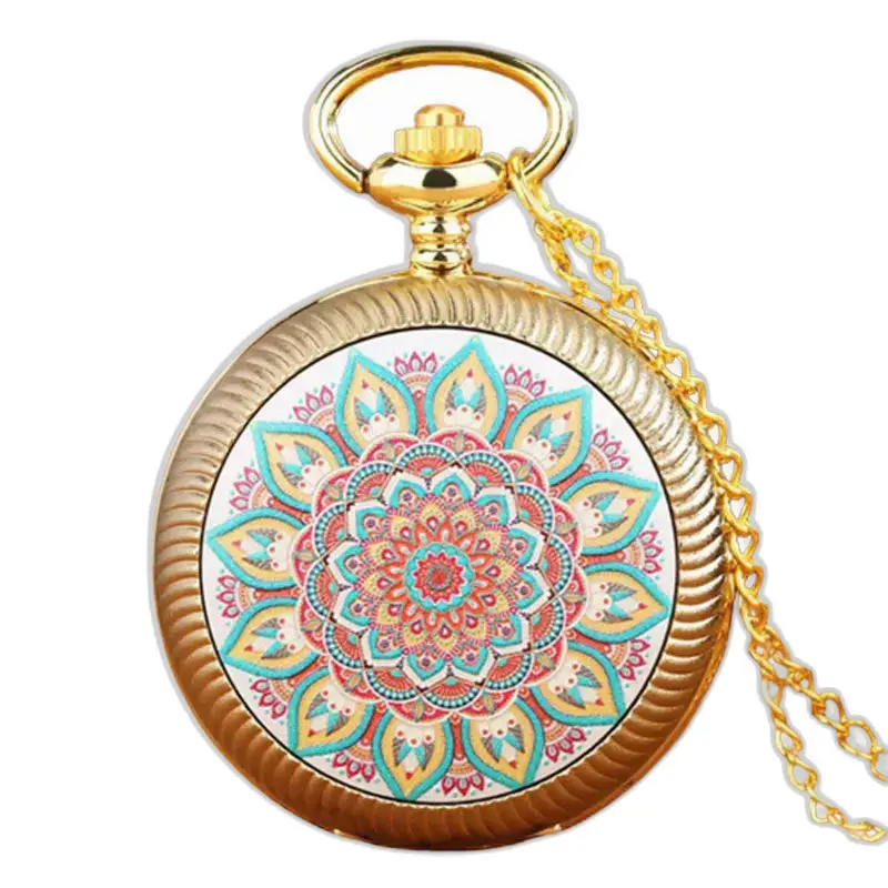 Montre Collier Vintage Fleur Blanche Or avec mécanisme à quartz et design mandala