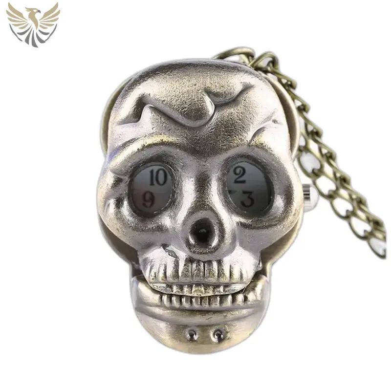 Montre collier vintage gothique en forme de crâne avec chaîne pour homme et femme