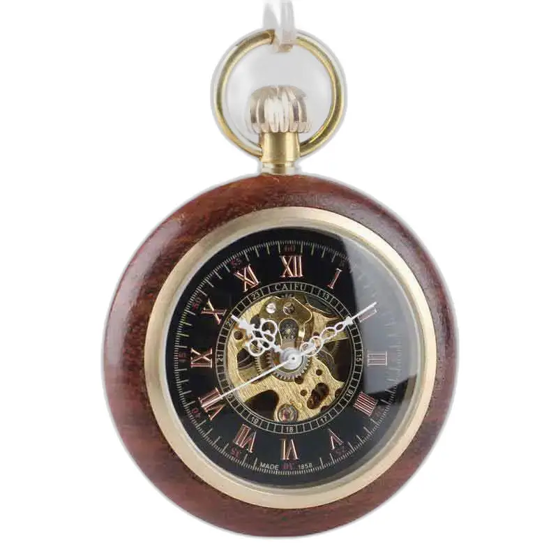 Montre de Poche à Gousset Bois Bubinga avec mouvement quartz et finition brune et dorée