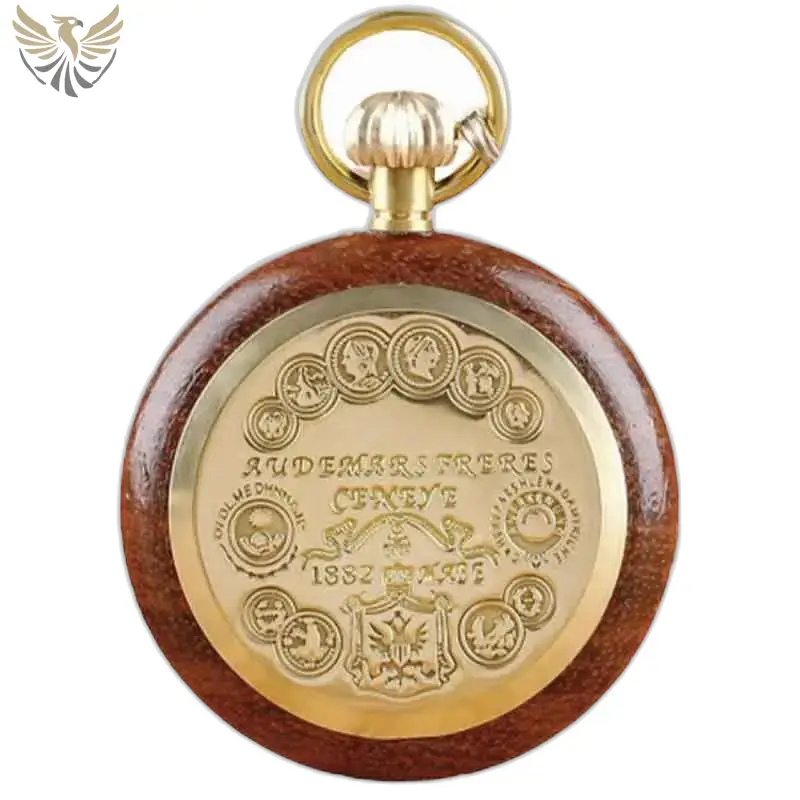 Montre de Poche à Gousset en Bois Bubinga avec mouvement quartz et finitions dorées