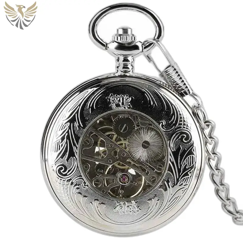 Montre de Poche à Gousset Luxe Diamant D’argent avec mécanisme visible