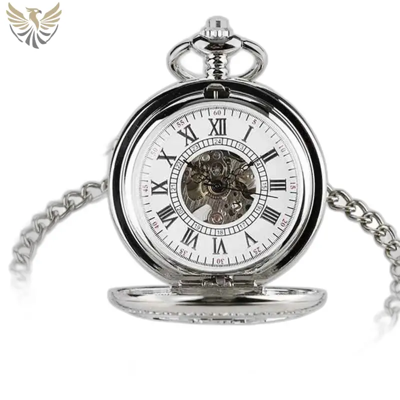 Montre de Poche à Gousset Luxe Diamant D’argent avec chaîne élégante en argent