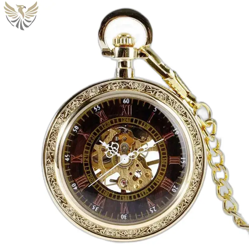 Montre de Poche à Gousset Luxe Saphir D’or avec chaîne et finition dorée