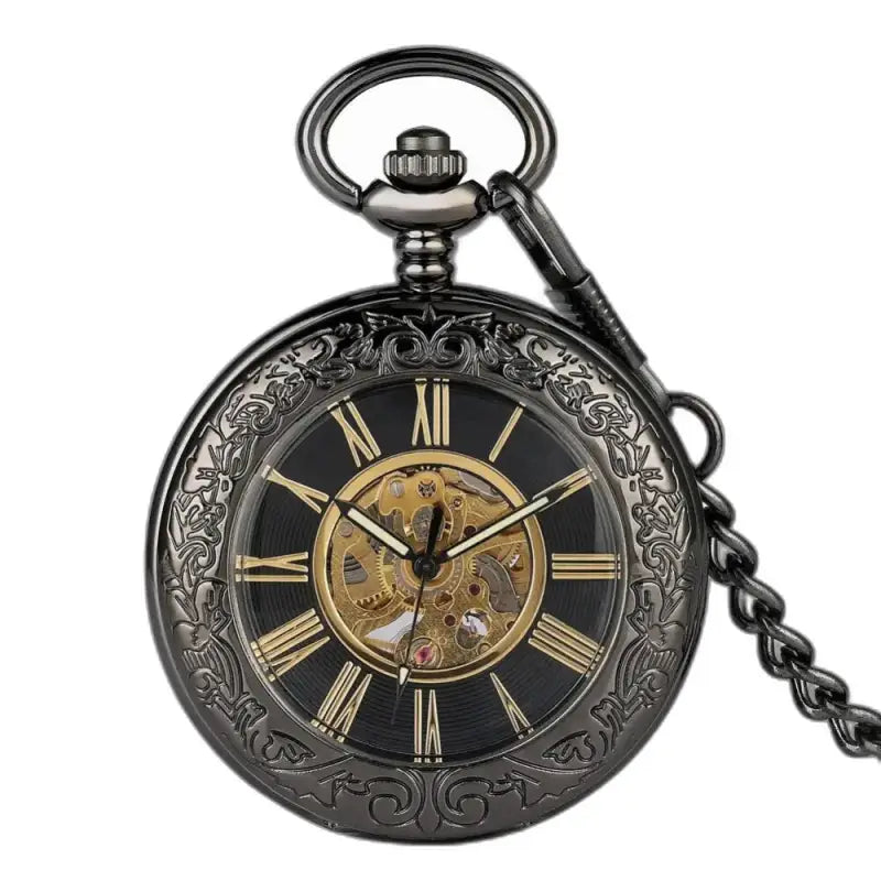 Montre de Poche Automatique Rusticgem Noir avec un design élégant et orné