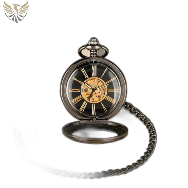 Montre de Poche Automatique Rusticgem Noir avec chaîne, style élégant et intemporel