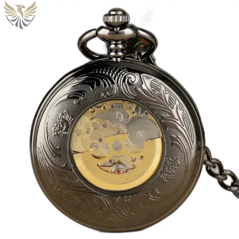 Montre de Poche Automatique Rusticgem Noir avec engrenages visibles et design orné