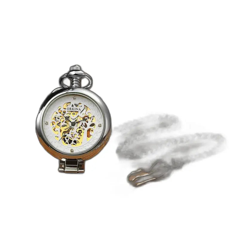 Montre de Poche Exquise Mécanique Homme Or avec chaîne et montre squelette en argent