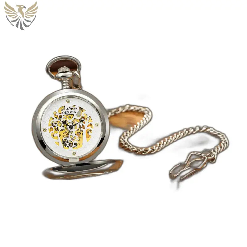 Montre de Poche Exquise Mécanique Homme Or, œuvre d’art en argent avec chaîne