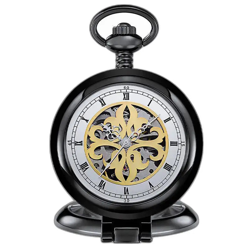 Montre de Poche Exquise Mécanique Homme Or avec motif squelette noir et or