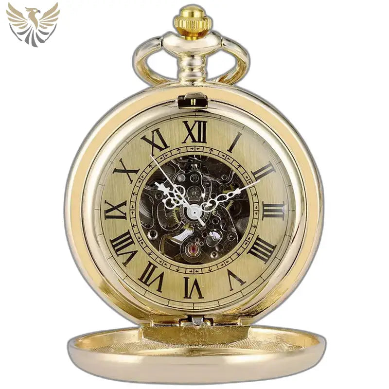 Montre de Poche Luxe Argent Noir avec verre minéral et mécanisme doré visible