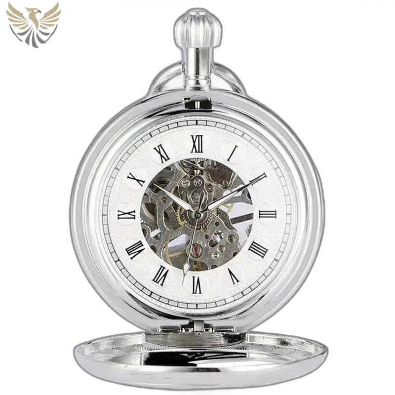 Montre de Poche Luxe Argent Noir Verre Minéral avec un boîtier en argent