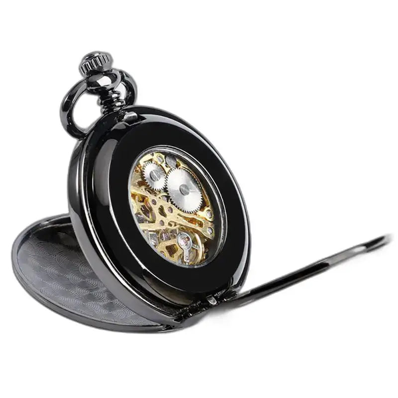 Montre de Poche Luxe Double Clapet Noir avec chiffres romains sur le cadran
