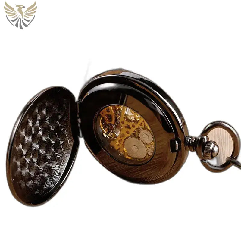 Montre de Poche Luxe Double Clapet Noir avec chiffres romains et mécanisme visible