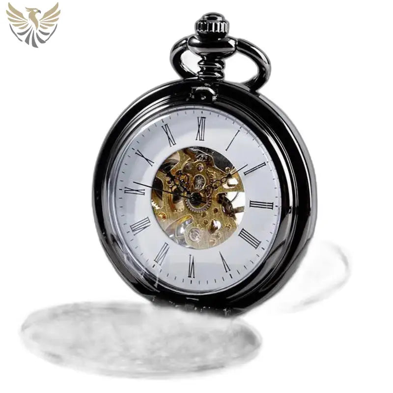 Montre de Poche Luxe Double Clapet Noir avec chiffres romains sur cadran élégant