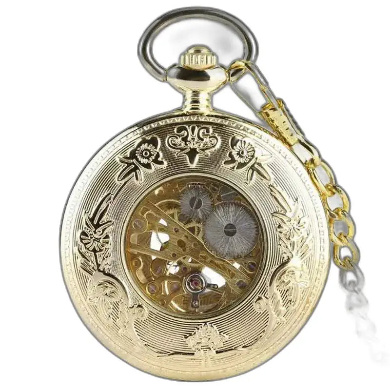 Montre de Poche Luxe Jade D’or avec chaîne et finition dorée