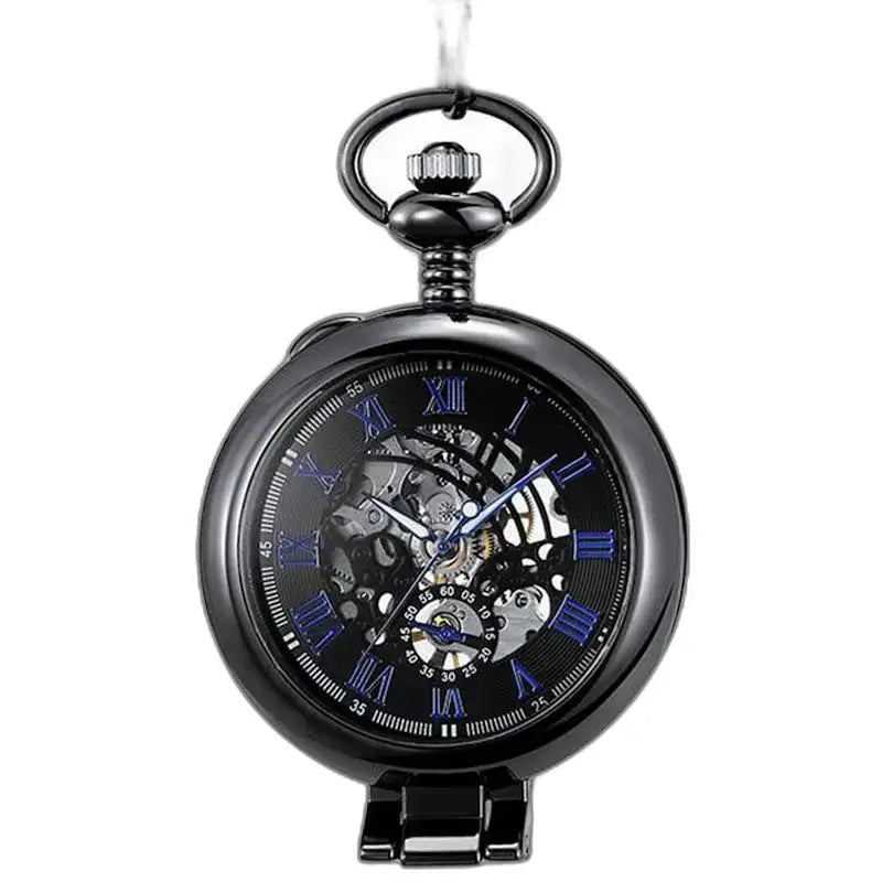 Montre de Poche Luxe Mécanique avec mouvement mécanique et design squelettique noir