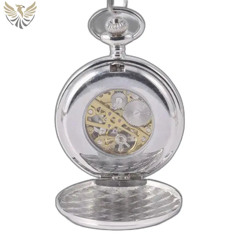 Montre de Poche Mécanique Double Clapet Argent avec mouvement mécanique et style squelette