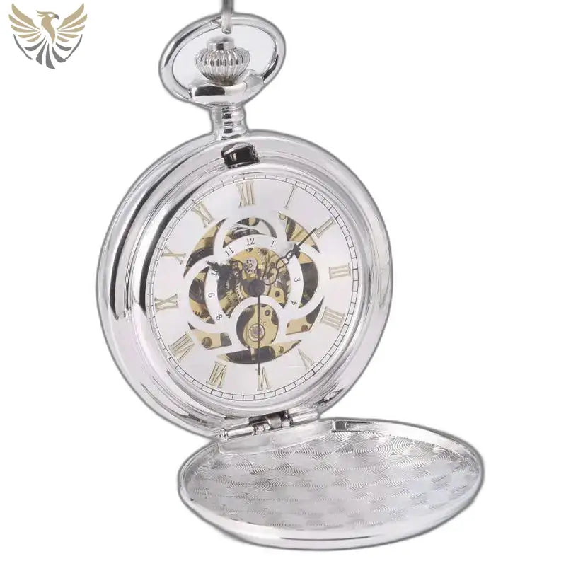 Montre de Poche Mécanique Double Clapet Argent avec mouvement mécanique élégant