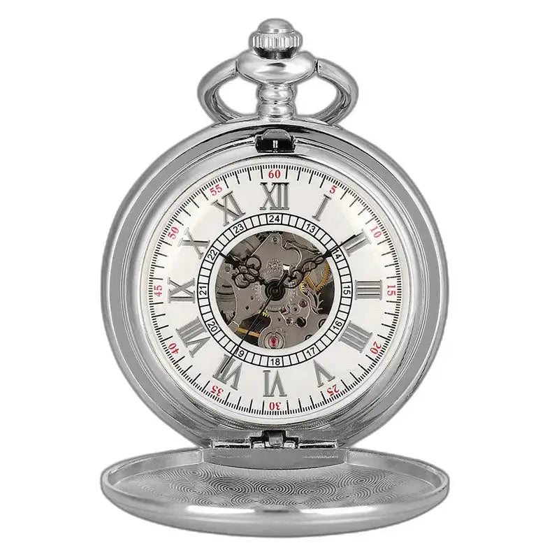 Montre de Poche Mécanique Lisse à Chiffres Romains avec engrenages visibles