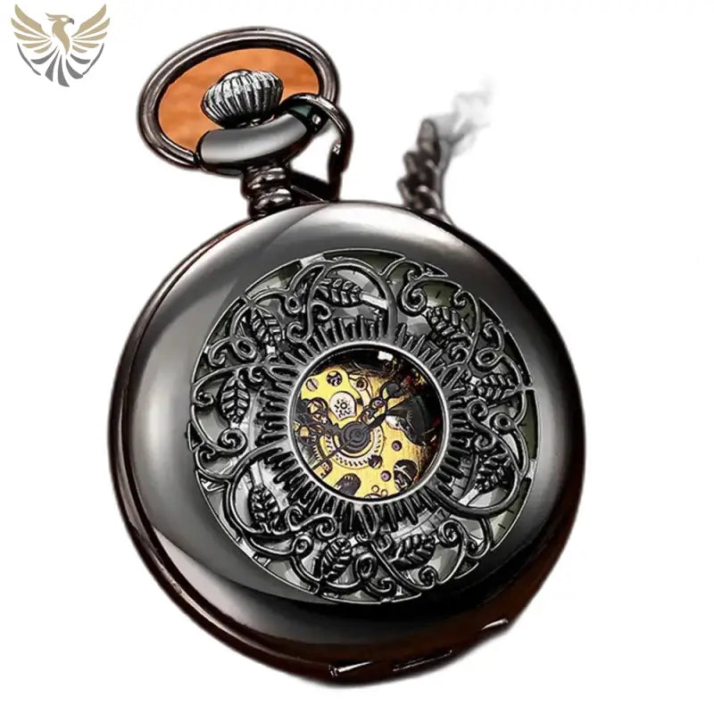 Montre de Poche Mécanique Lumineuse Femme avec un élégant design noir ornée
