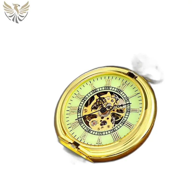 Montre de Poche Mécanique Lumineuse Femme avec un boîtier en or et mécanisme visible