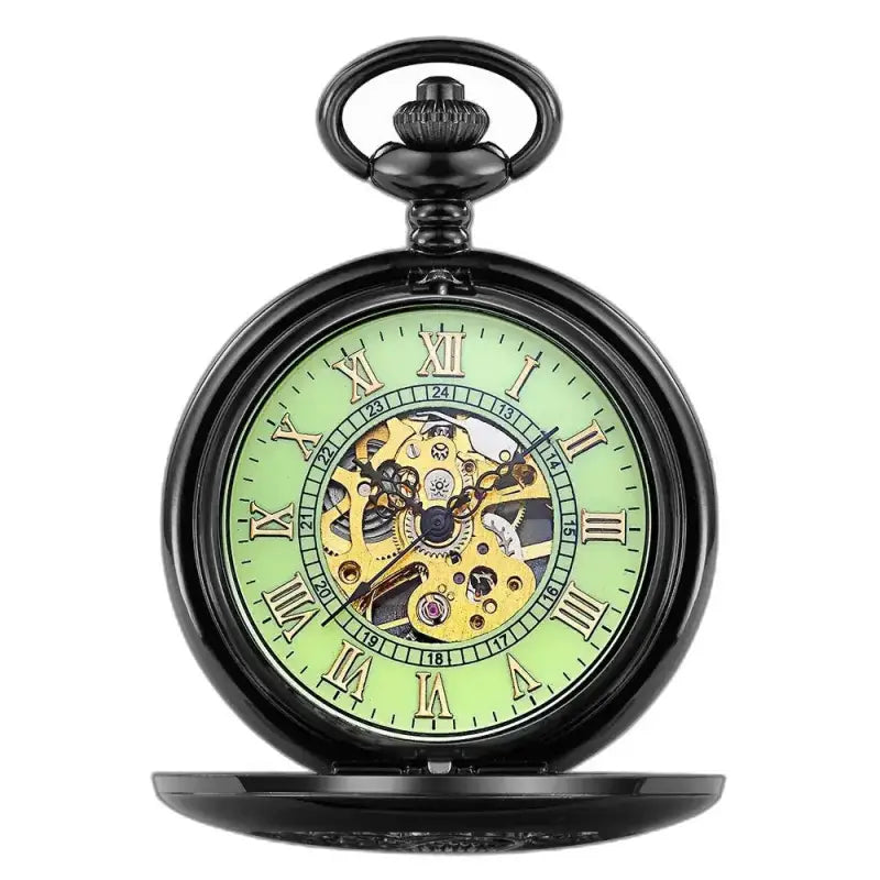 Montre de Poche Mécanique Lumineuse Femme noire avec cadran vert élégant