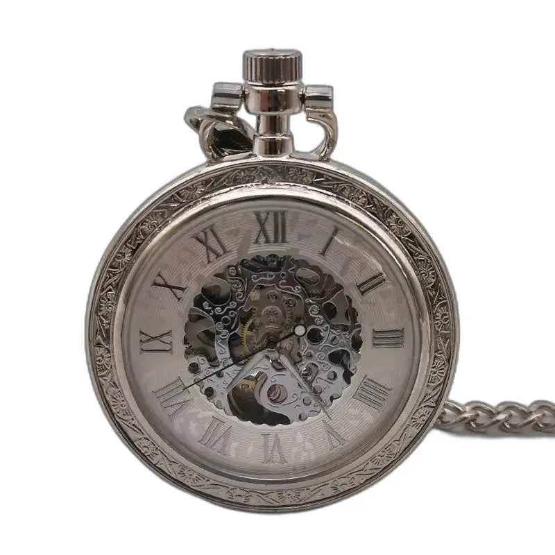 Montre de Poche Mécanique Vintage Argent en style squelette élégant