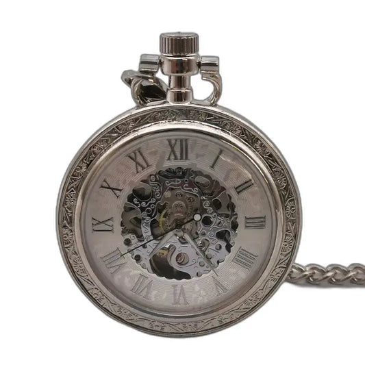 Montre de Poche Mécanique Vintage Argent en style squelette élégant
