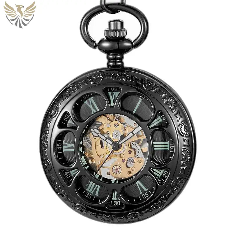 Montre de Poche Mécanique Vintage Green Lantern avec cadran noir squelettique