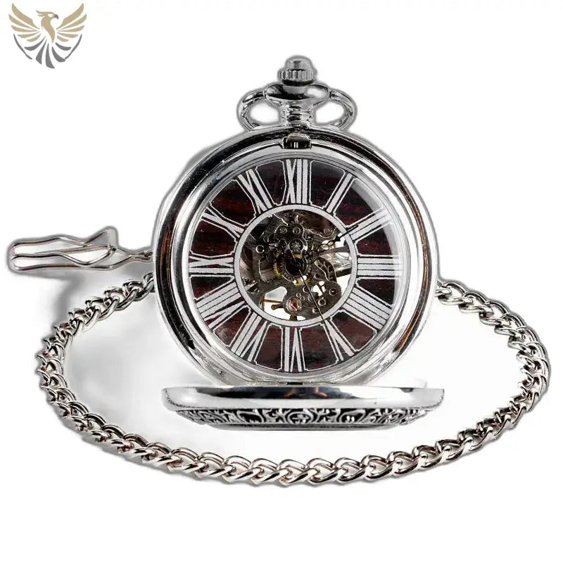 Montre de Poche Mécanique Wood Prestige Luxe Homme avec chaîne en argent