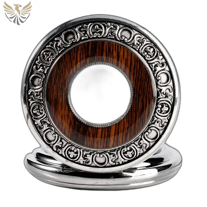 Cadre circulaire orné en argent et bois pour Montre de Poche Mécanique Wood Prestige Luxe Homme