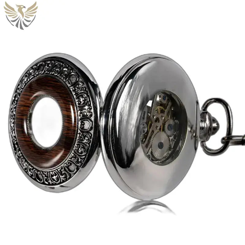 Montre de Poche Mécanique Wood Prestige Luxe Homme avec mécanisme visible en métal