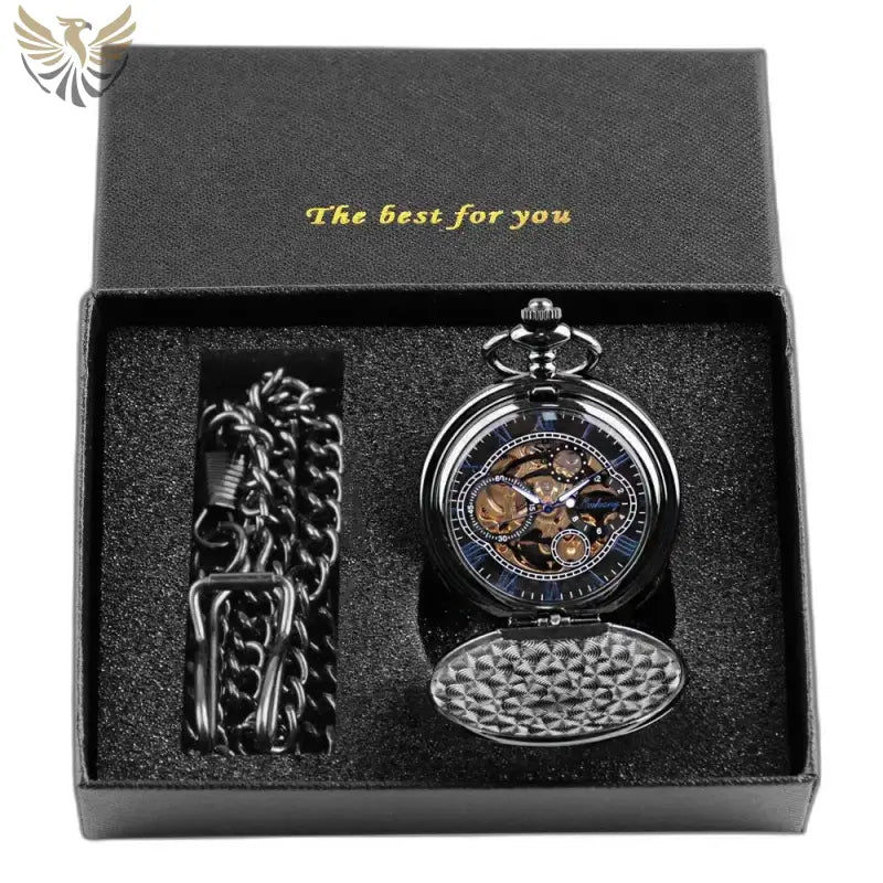 Montre de Poche Noire Mécanique Classique dans une boîte cadeau élégante